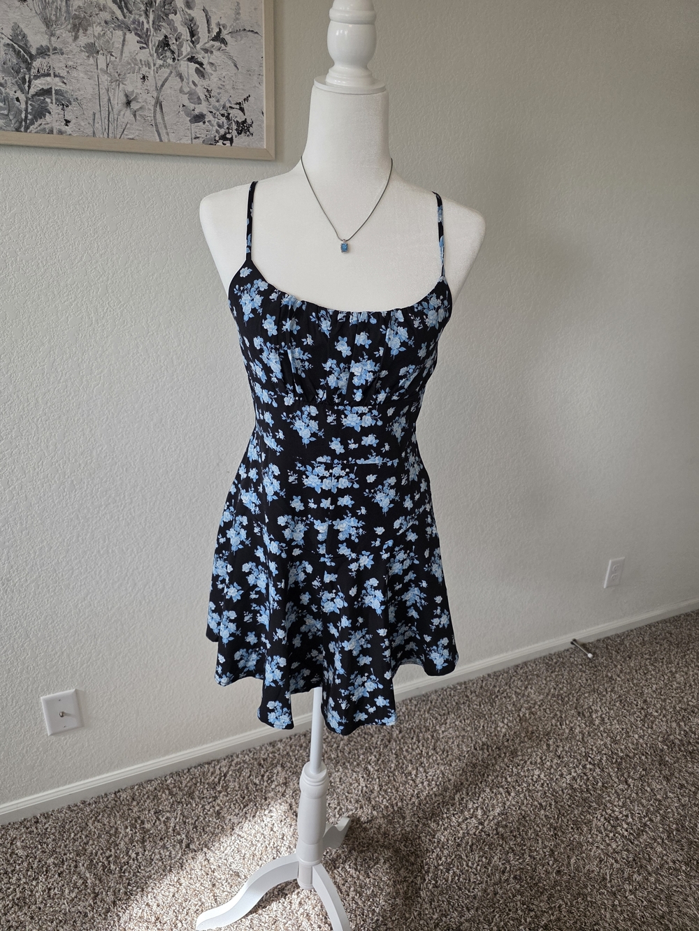 SHEIN Black Mini Dress with Light Blue Floral Print